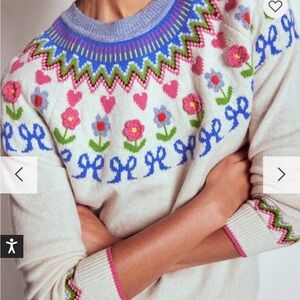 Boden Cream Fair Island Sweater with Colorful Floral Design